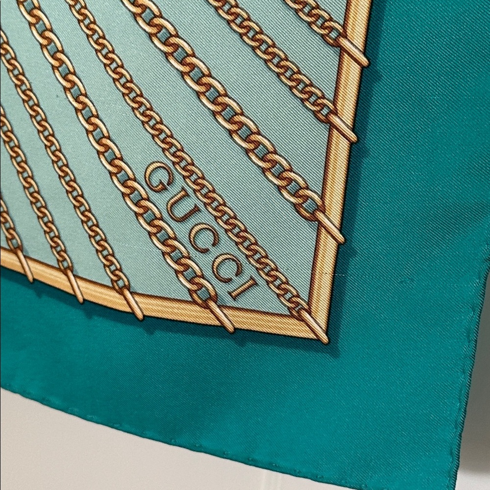 Authentic Gucci Teal and Gold Accent scarf - Picture 4 of 4